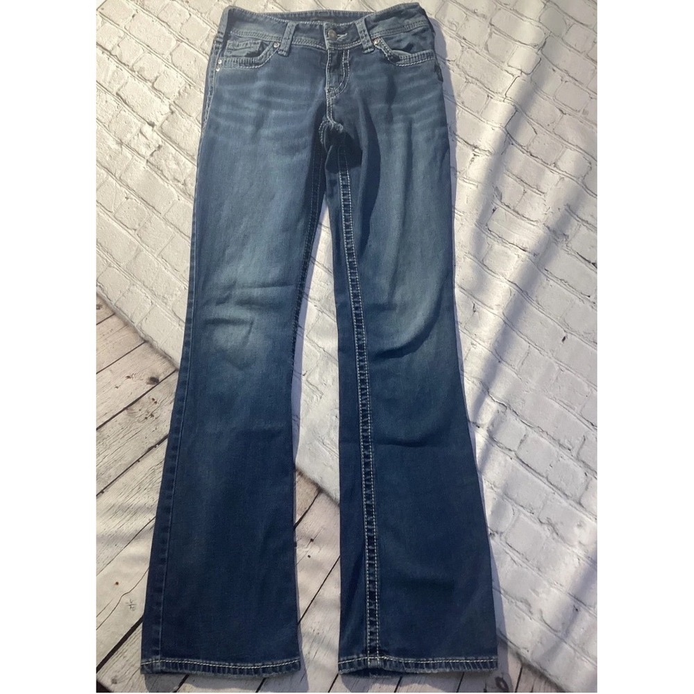Silver Jeans Co Suki Bootcut Dark Wash Contrast Stitch Denim Jeans W26 L34 [#2]